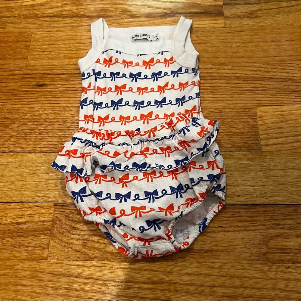 Bobo Choses Bow print matching sleeveless onesie and culotte size 9 months